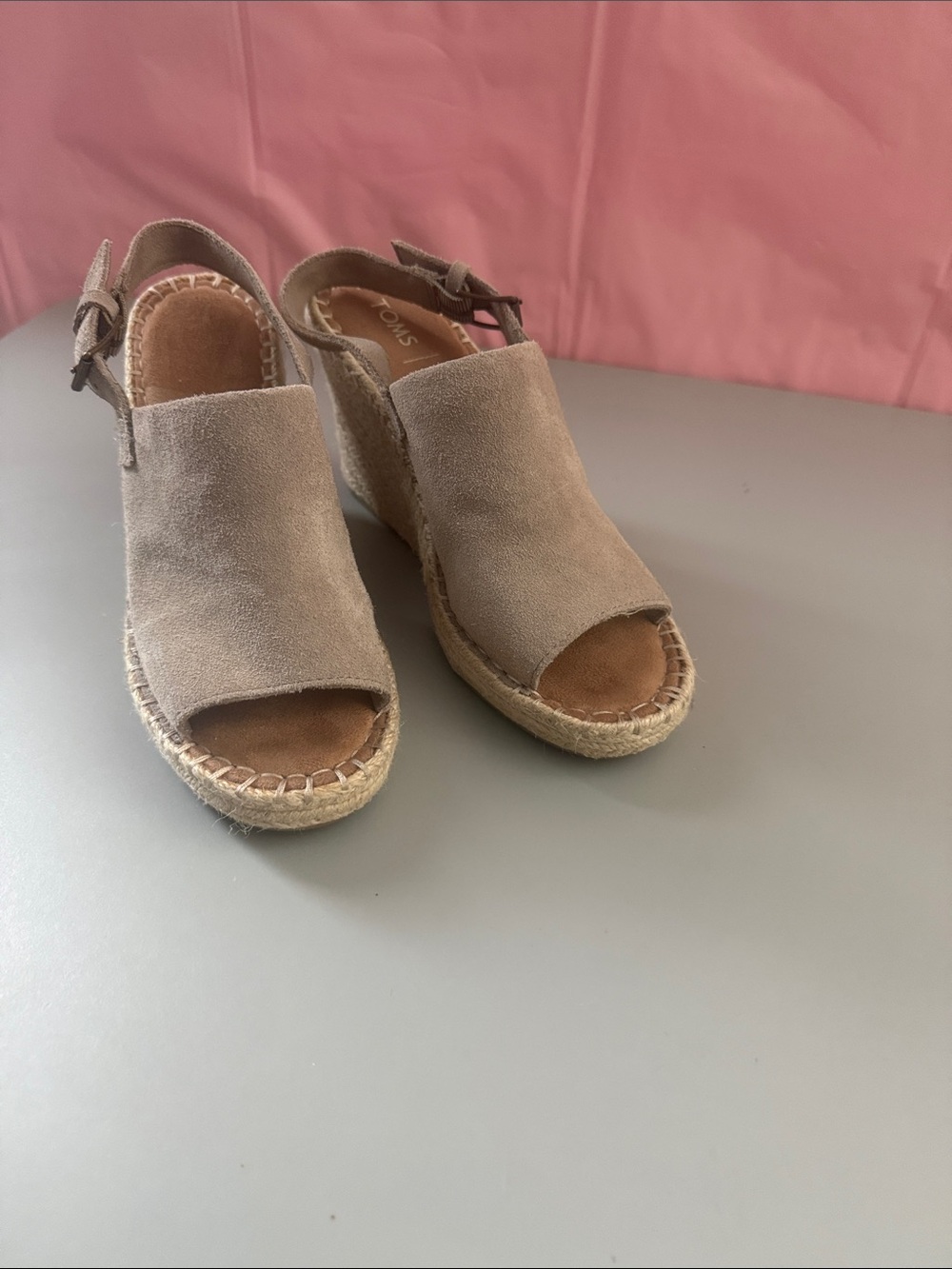 Toms Beige Suede Espadrille Wedge Sandals